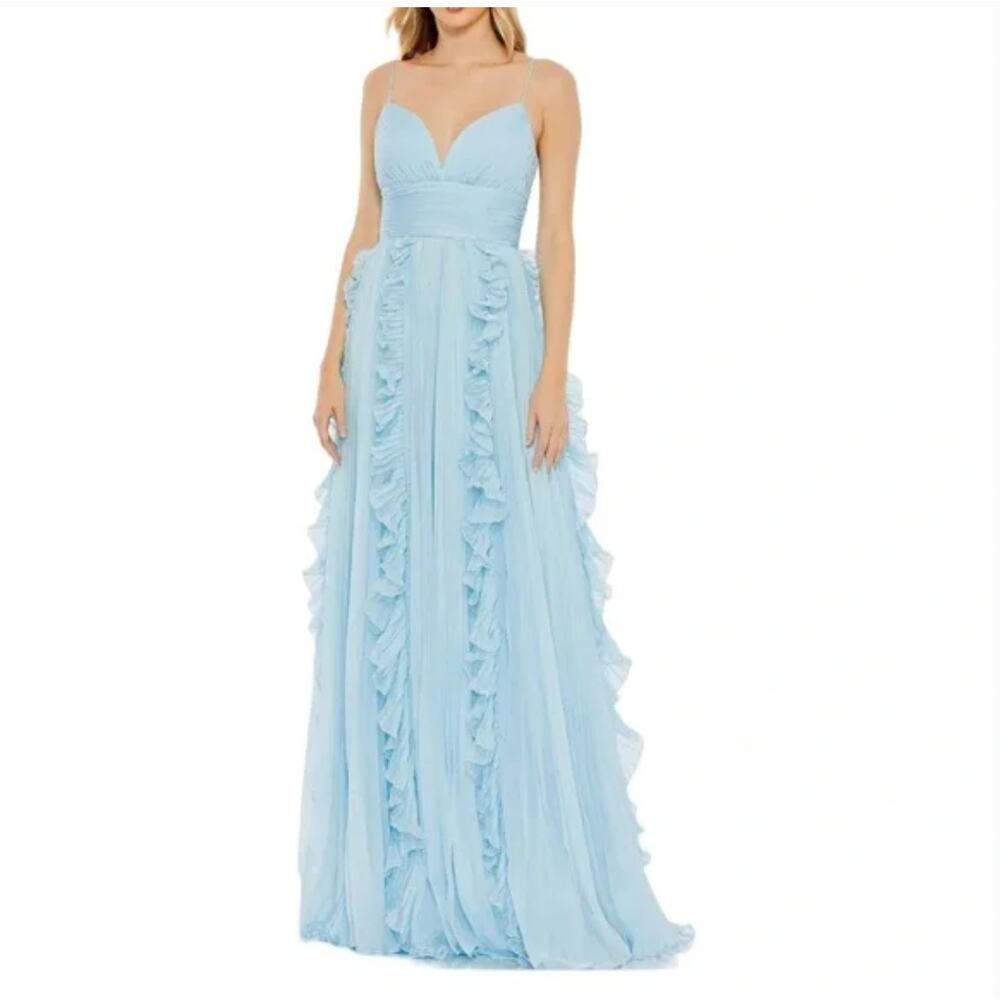 Ieena for Mac Duggal 49533 Ice Blue Pleated Sleeveless Chiffon Gown Size 4 New